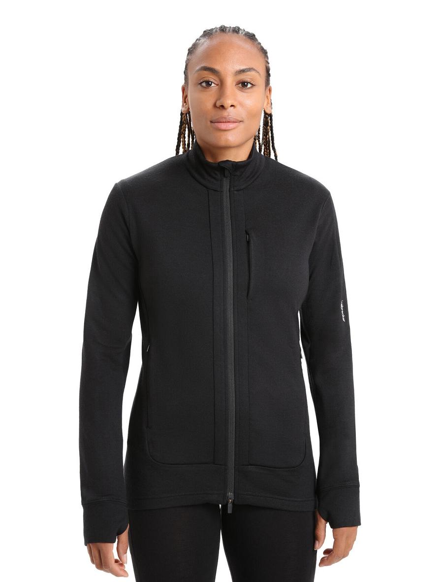 Bluzy Z Kapturem Icebreaker Merino Quantum III Long Sleeve Zip Damskie Czarne | PL 1266BEXC